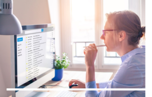 Woman reviewing emails in the Outlook Focused Inbox.