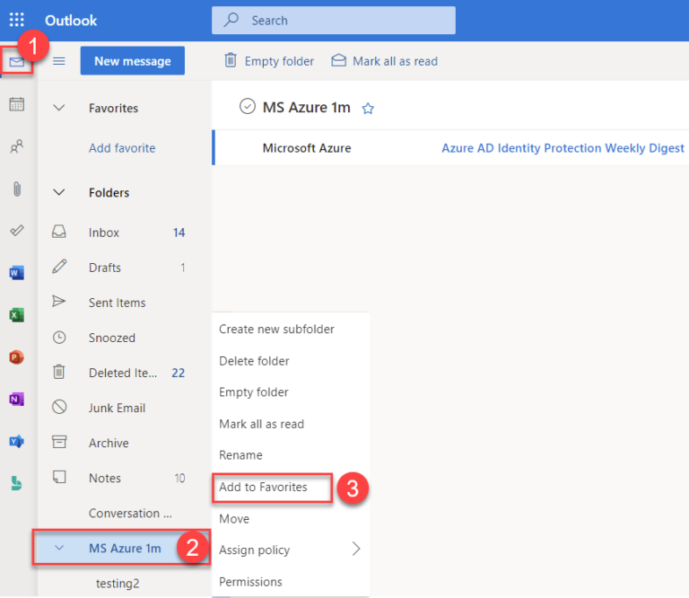 How to Add Outlook Online Mail Folders to Favorites