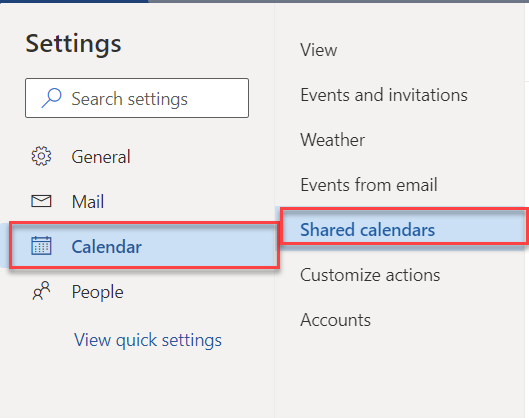 Shared Calendar Settings