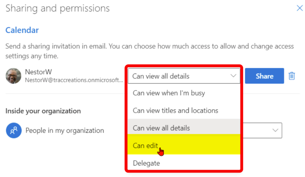 Shared Calendar Permission Level