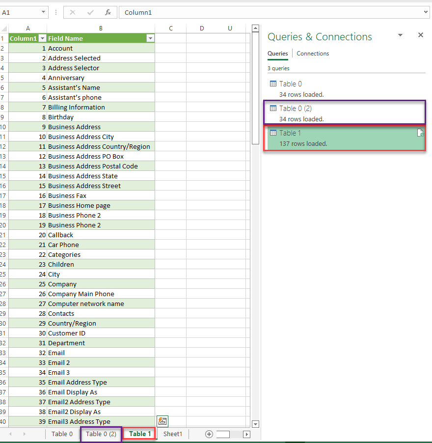 Excel import data results