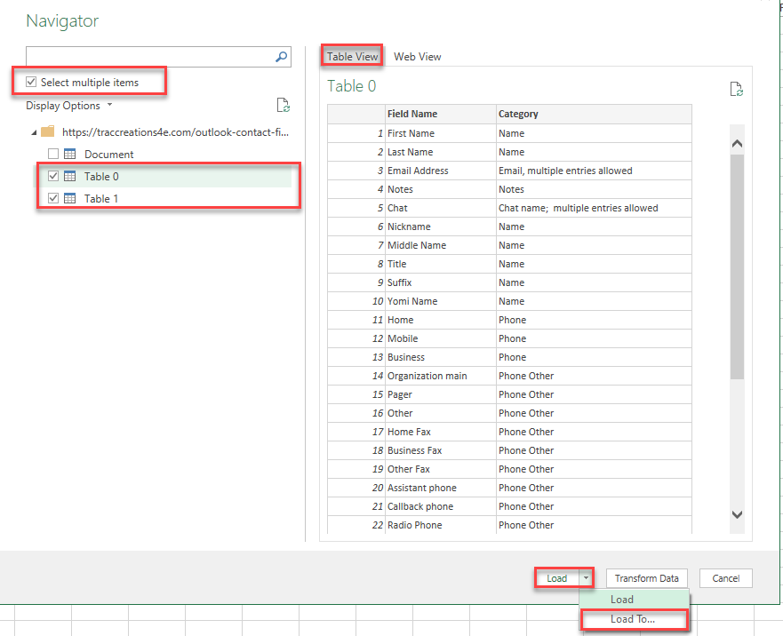 Excel Import navigator screen