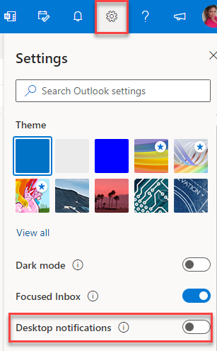 Outlook Online Notification Alerts Quick Settings