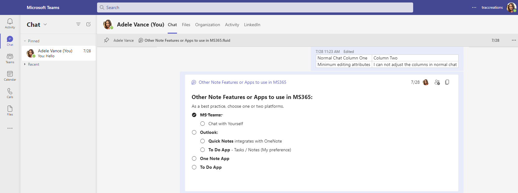 Chat with Self in Microsoft Teams » TRACCreations4E