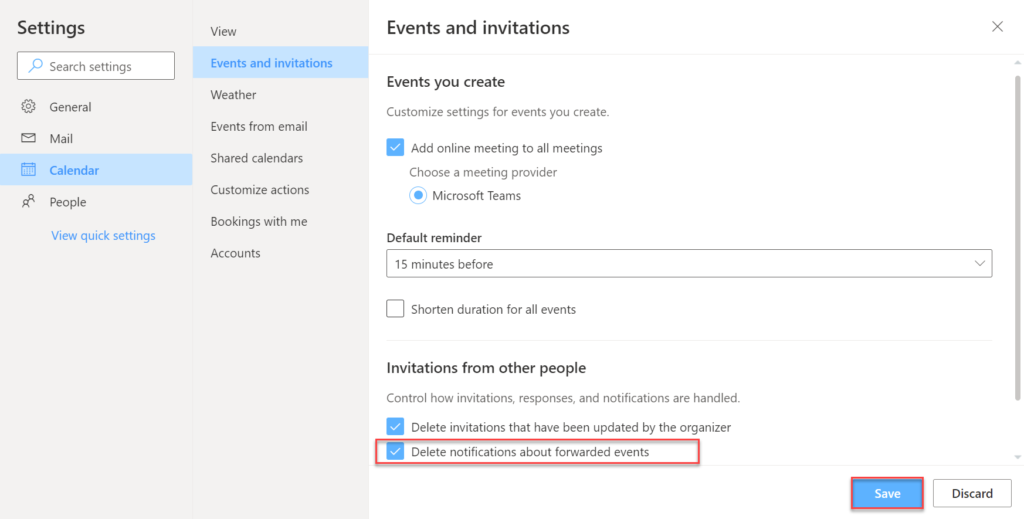 Apply Setting to Outlook Delete Forwarded Events
