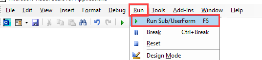 VBA Script Run Menu