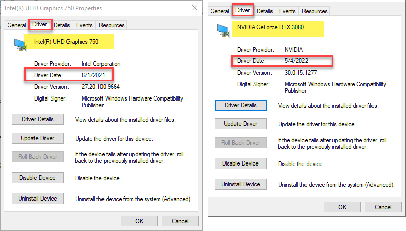 Review Driver Date in Device Manager