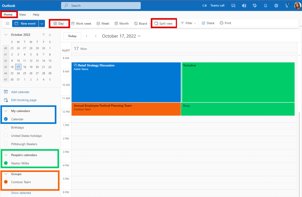 Outlook Calendar: Toggle to Overlay View