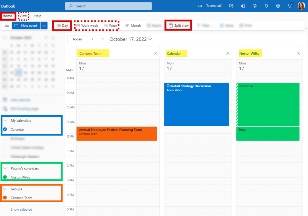 Outlook Calendar: Toggle to Split View