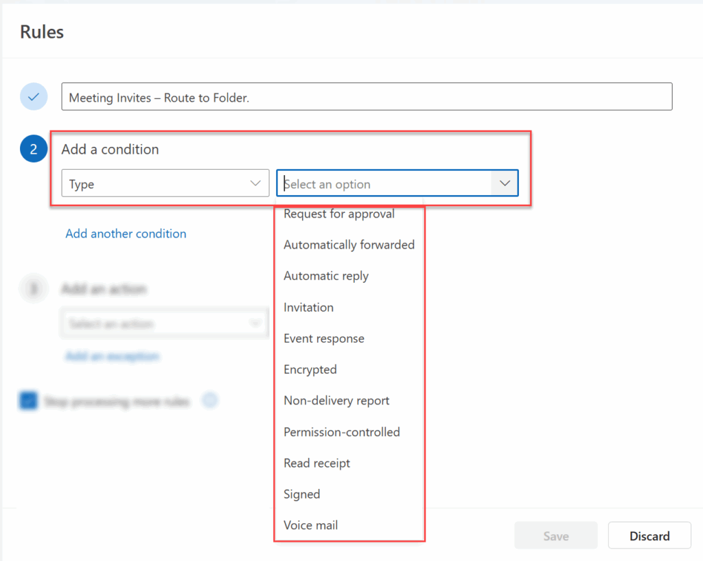 New Outlook Rules Screen