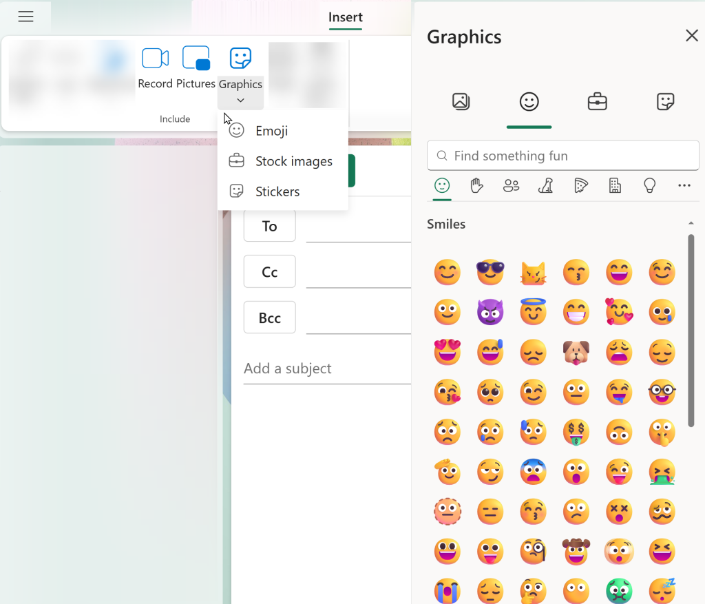 Graphics Button in New Outlook Ribbon