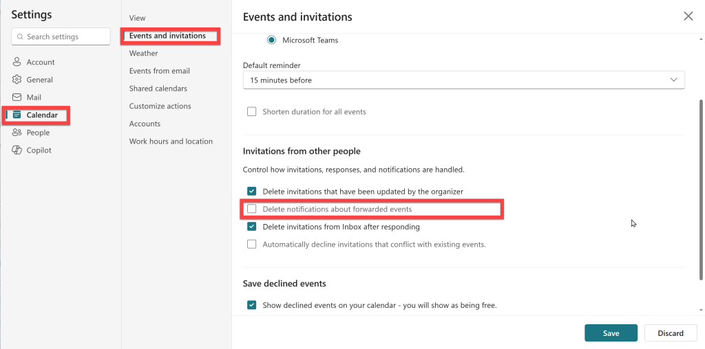 Disable Delete Notification about Forwarded Events