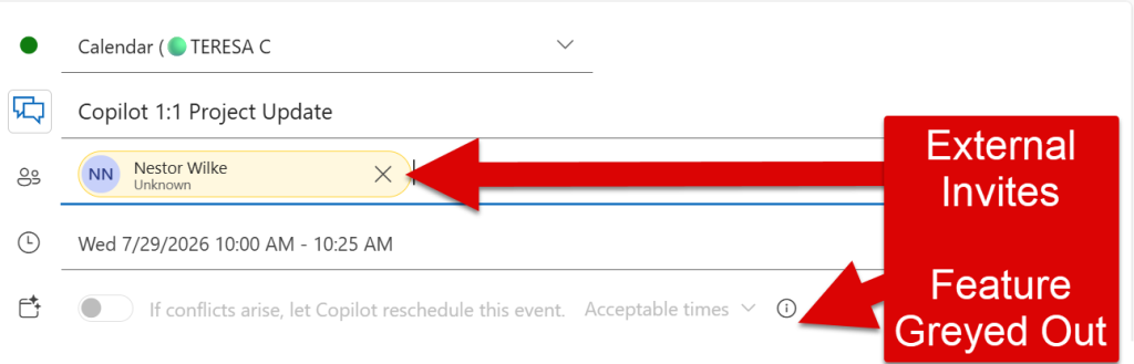 Copilot Reschedule In Outlook Meeting External Invites View