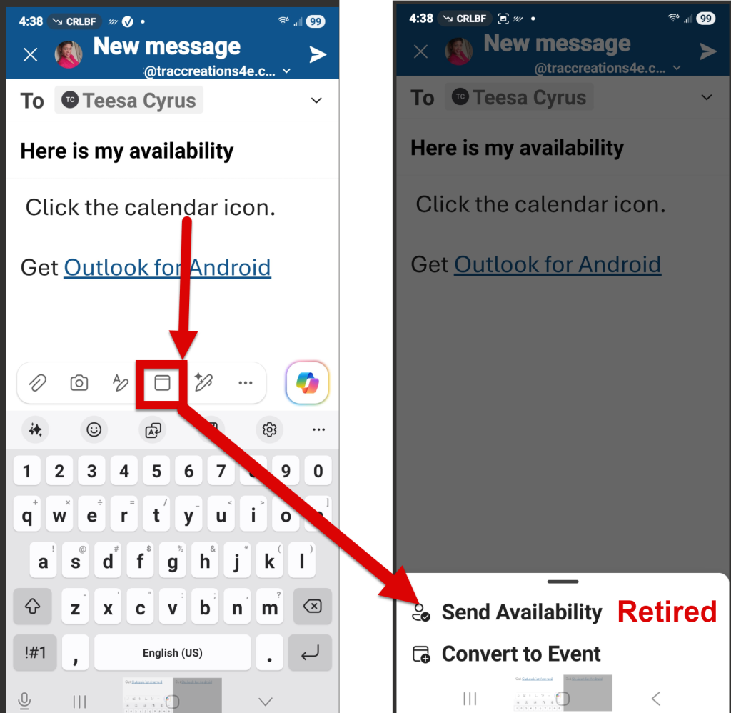 Send Availability in Outlook Mobile Feature.