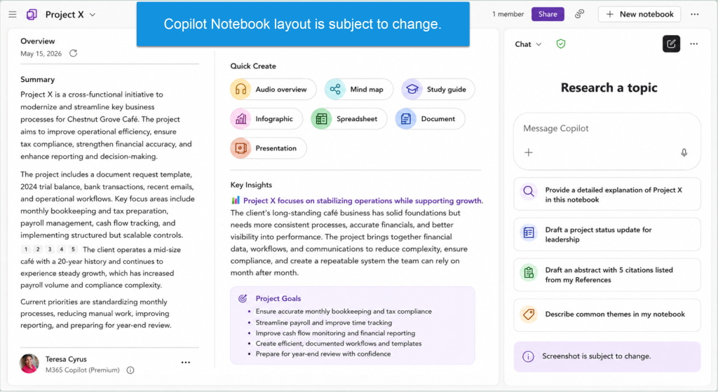 Copilot Notebook vs OneDrive - Notebook Screenshot