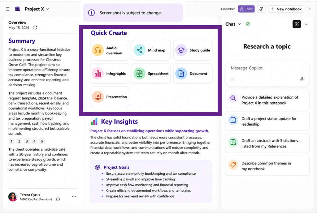 Create a Copilot Notebook screenshot