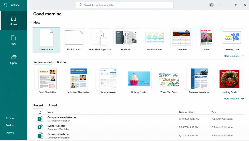Microsoft Publisher Retirement: Screen view