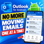 Outlook for Android search results showing three selected emails and the Move action highlighted on a smartphone.