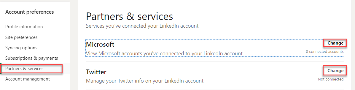 LinkedIn Partnering Services Settings