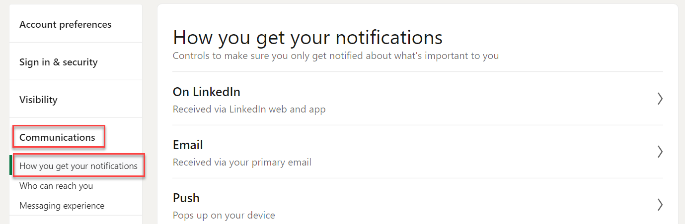 How you get your notification settings in Linkedin